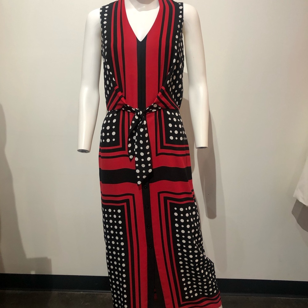 Joseph Ribkoff long black polka dot dress, style #201462